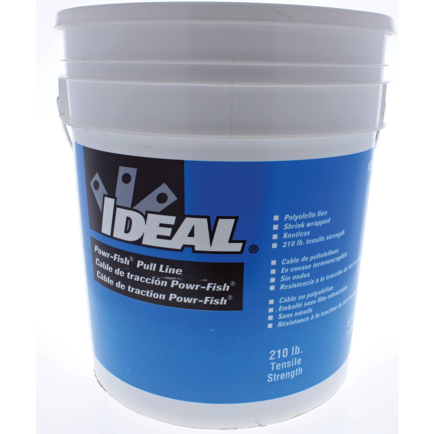 Polyolefin line IDEAL Shrink wrapped Knotless strength 210 lb. tensile  
Powr-Fish Cable de poliolefinas  
Cable de Pull Line En envase d K2  
Cable tracción Sin nudos la tracción a de Powr-Fish  
Resistencia traction Powr-Fish  
Cble en polyolliee fillmo rtractable sous d 9o  
Emball ncuds traction Sans a la Rsistance  
B 210 lb. Tensile Strength