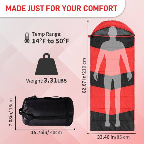 MADE JUST FOR YOUR COMFORT

Temp Range: 14°F to 50°F

Weight: 3.31 LBS

Dimensions:
- 7.08 in / 18 cm
- 15.75 in / 40 cm
- 33.46 in / 85 cm
- 82.67 in / 210 cm
