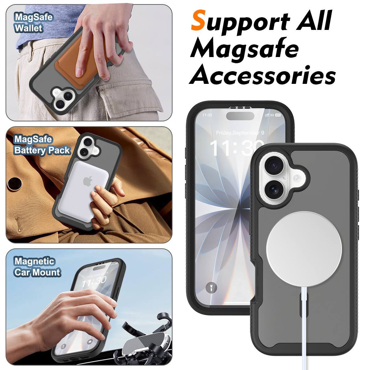 Support All MagSafe Accessories

- MagSafe Wallet
- MagSafe Battery Pack
- Magnetic Car Mount