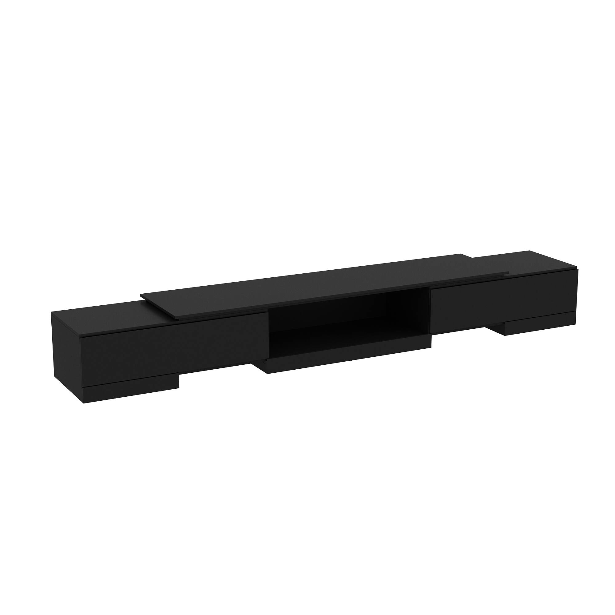 Angle. FUFU&GAGA - FUFU&GAGA Extendable Black TV Stand - Fits 70" TVs, Spacious Storage Drawers - Black.