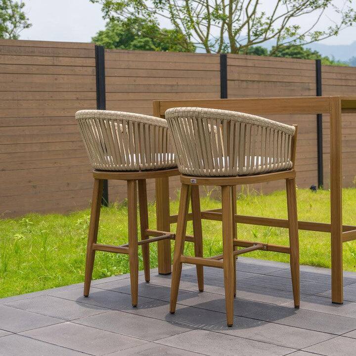 Alt View 6. PURPLE LEAF - Outdoor Counter/Bar Height Stools Set of 2 Rattan Wicker Bar Chairs Woven Aluminum Barstools with Back and Cushions - Teak-Bar Stool.