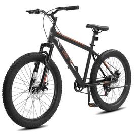 Winado - 24 Inch Fat Tire Mountain Bike 7 Speed, Dual Disc Brakes, Twist Shifter Bike for 5'4"+ - Black