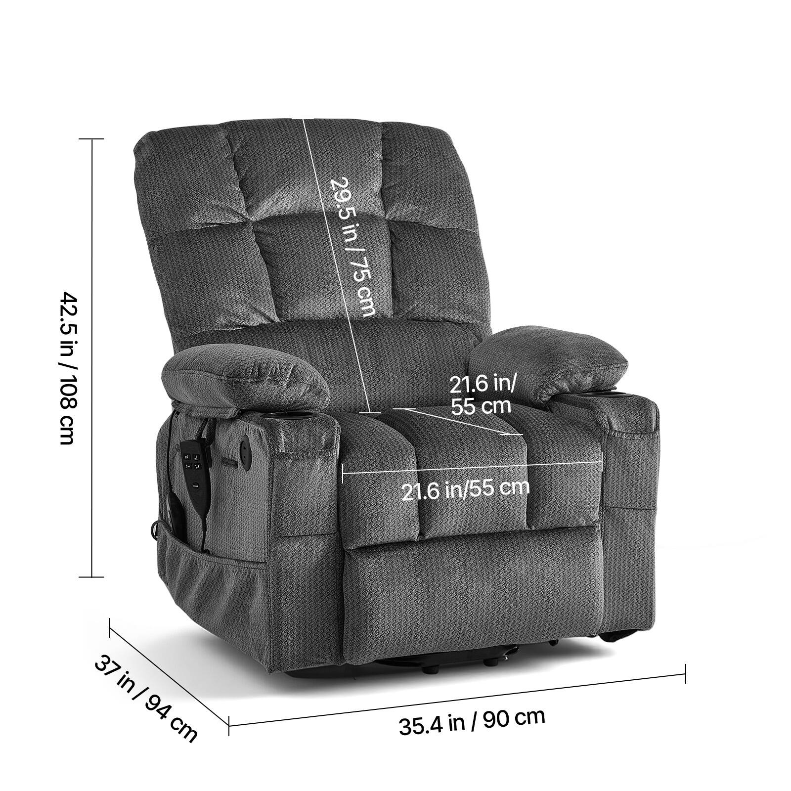 42.5 in / 108 cm  
29.5 in / 75 cm  
21.6 in / 55 cm  
21.6 in / 55 cm  
37 in / 94 cm  
35.4 in / 90 cm