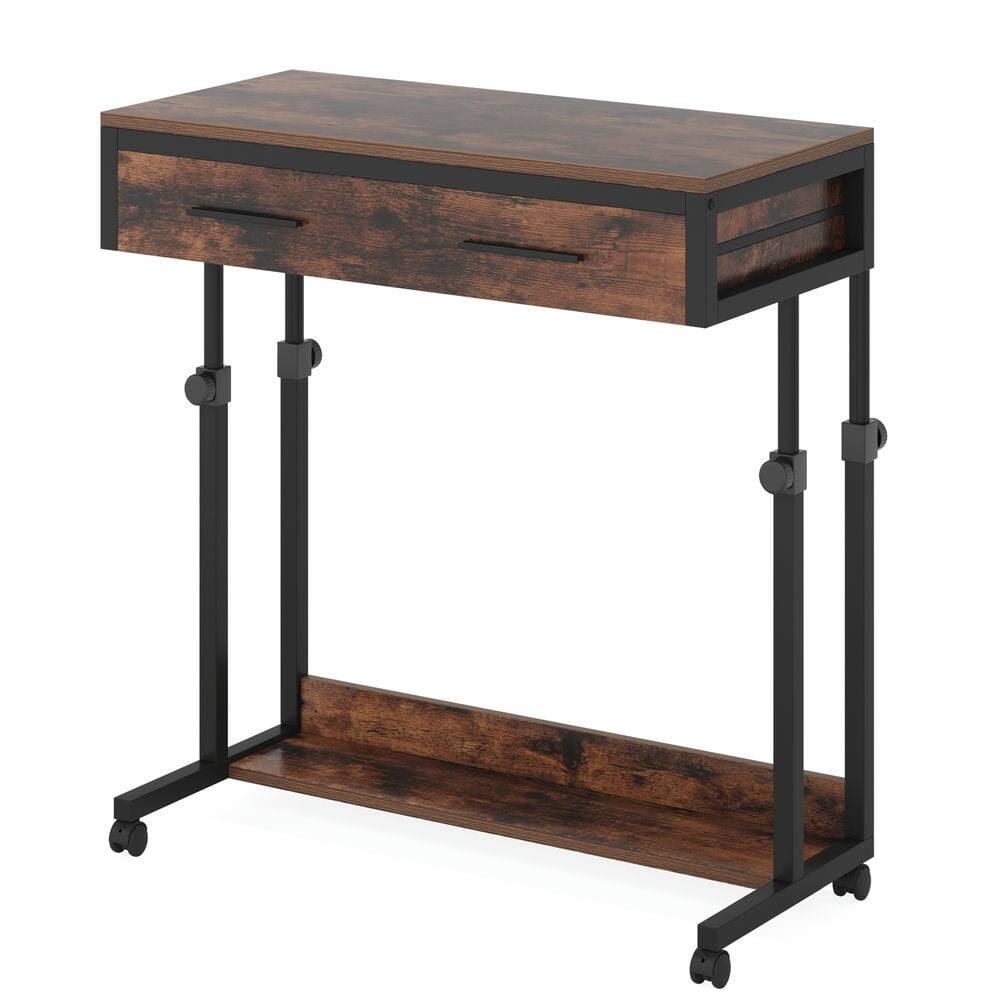 Left. Kadyn - Kadyn Sofa Side End Table, Height Adjustable Desk, Mobile Side Table Portable Desk with Drawers,Rustic Brown - Brown.