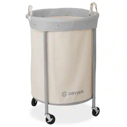 Front. Dryser - Commercial Round Rolling Canvas Bin Laundry Hamper on Wheels - White.