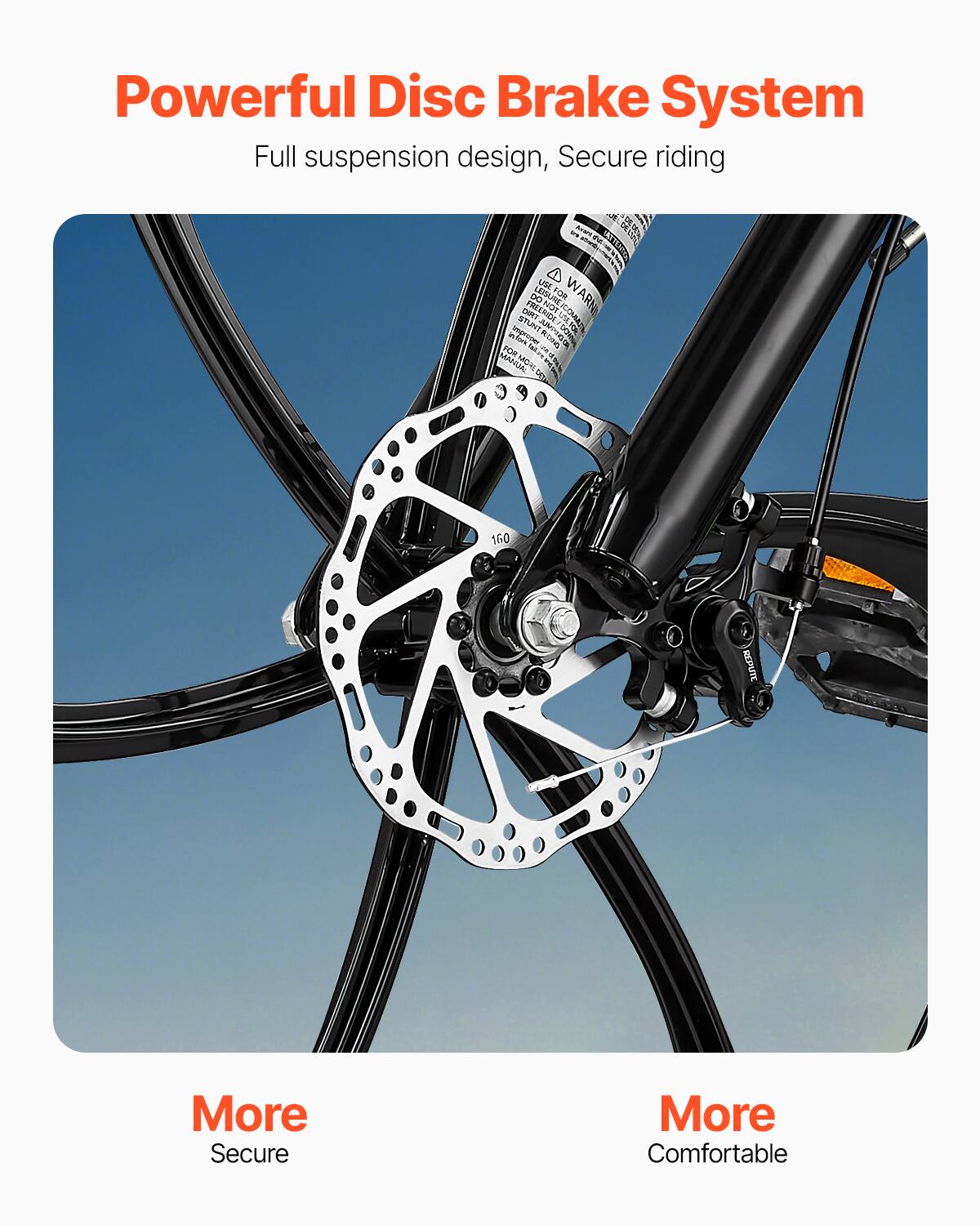 Powerful Disc Brake System Full suspension design, Secure riding -  ning_ribe I L A FOR W T3 LISURE NOT WARN DEKS PREDRIDE KIDE COVTSA USE TA STUNT - no  RONG FOR T -- MANUA MOR OTL 160  More Secure More Comfortable