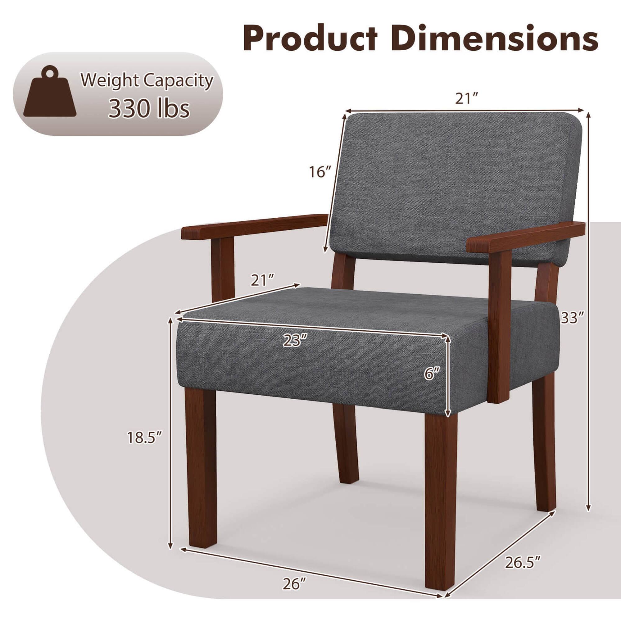 Product Dimensions:
- Weight Capacity: 330 lbs
- Dimensions: 21" x 21" x 33"
- Seat Height: 6"
- Armrest Height: 18.5"
- Chair Height: 26"
- Chair Width: 26.5"