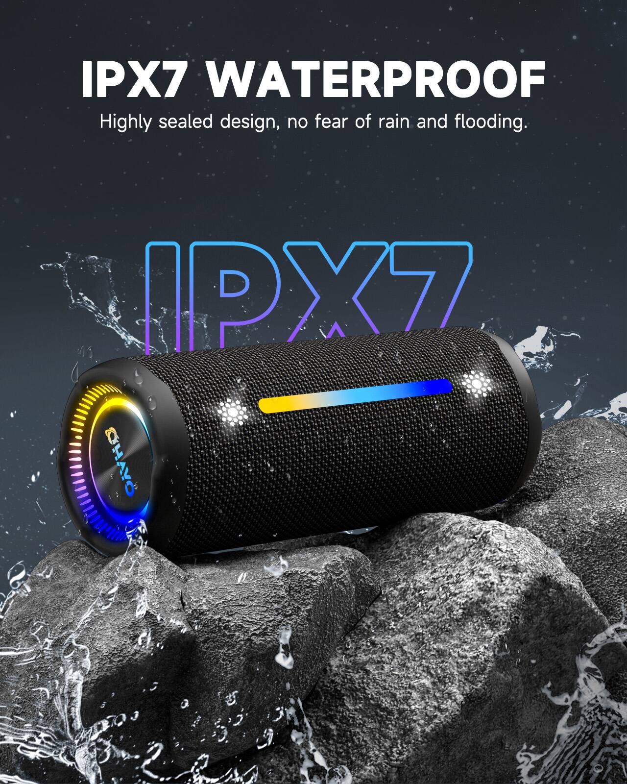 IPX7 WATERPROOF  
Highly sealed design, no fear of rain and flooding.  
IPX7