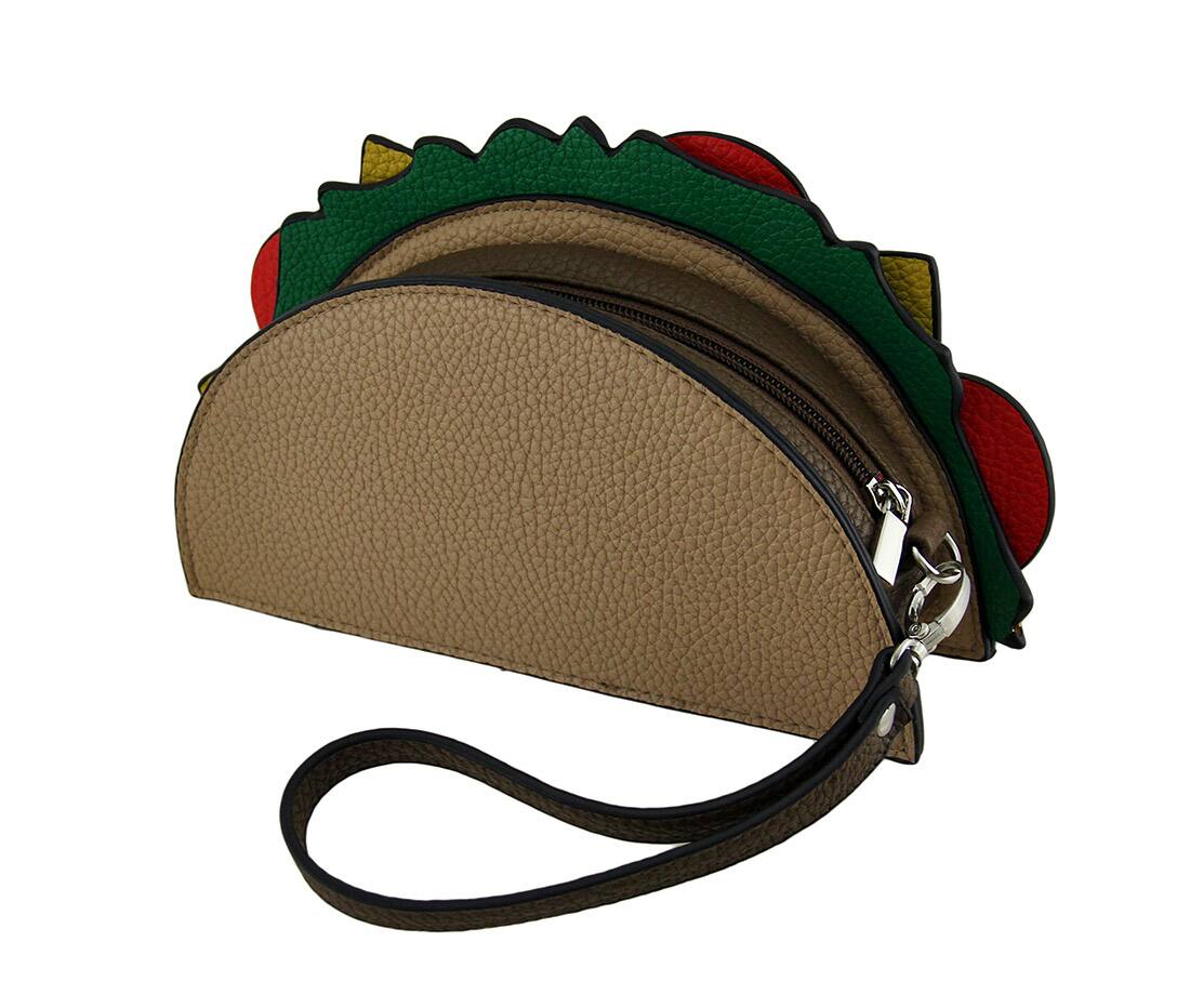 Alt View 1. Zeckos - Taco Bout Love Food Friendly Taco Shaped Purse w/Removable Wrist Strap - Brown.