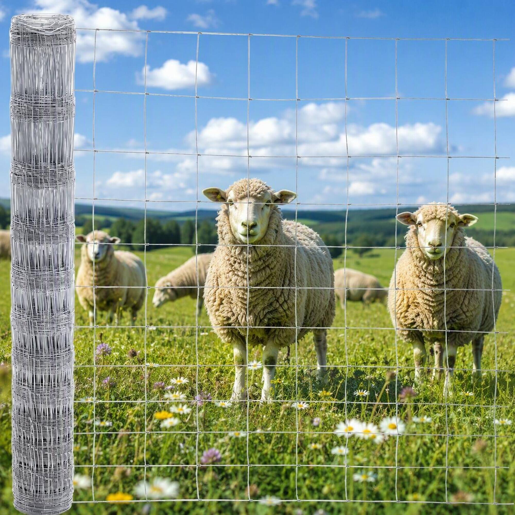 Angle. RYHNUYNE - Galvanized Farm Fence 5ft x 164ft Advanced Weave Steel Wire Enclosure for Cattle Horses Sheep and Garden Protection.
