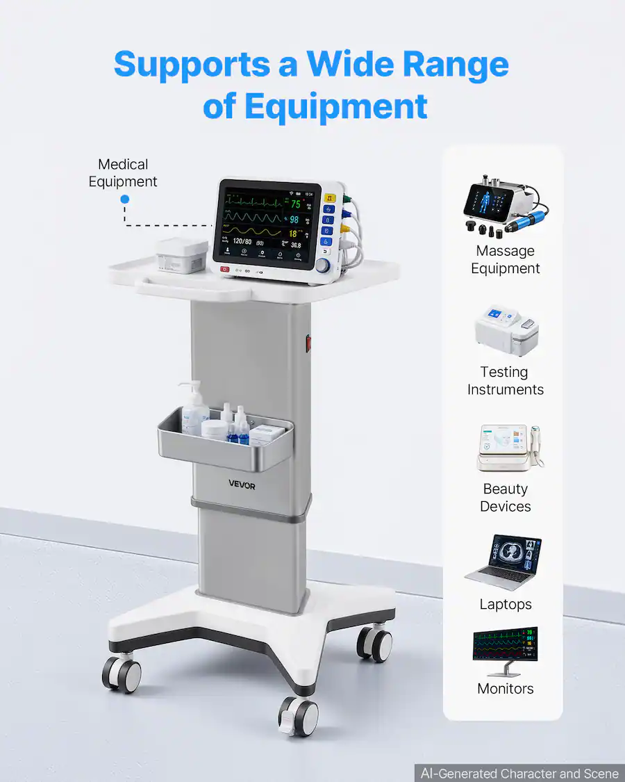Static Electrical Load VEVOR Medical Cart 110.23 lbs Max Load Electric Lift Medical Trolley ...