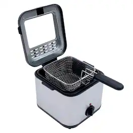 Stock Preferred - Compact 2.5L Electric Deep Fryer with Basket 1000W Stainless Steel - White + Black