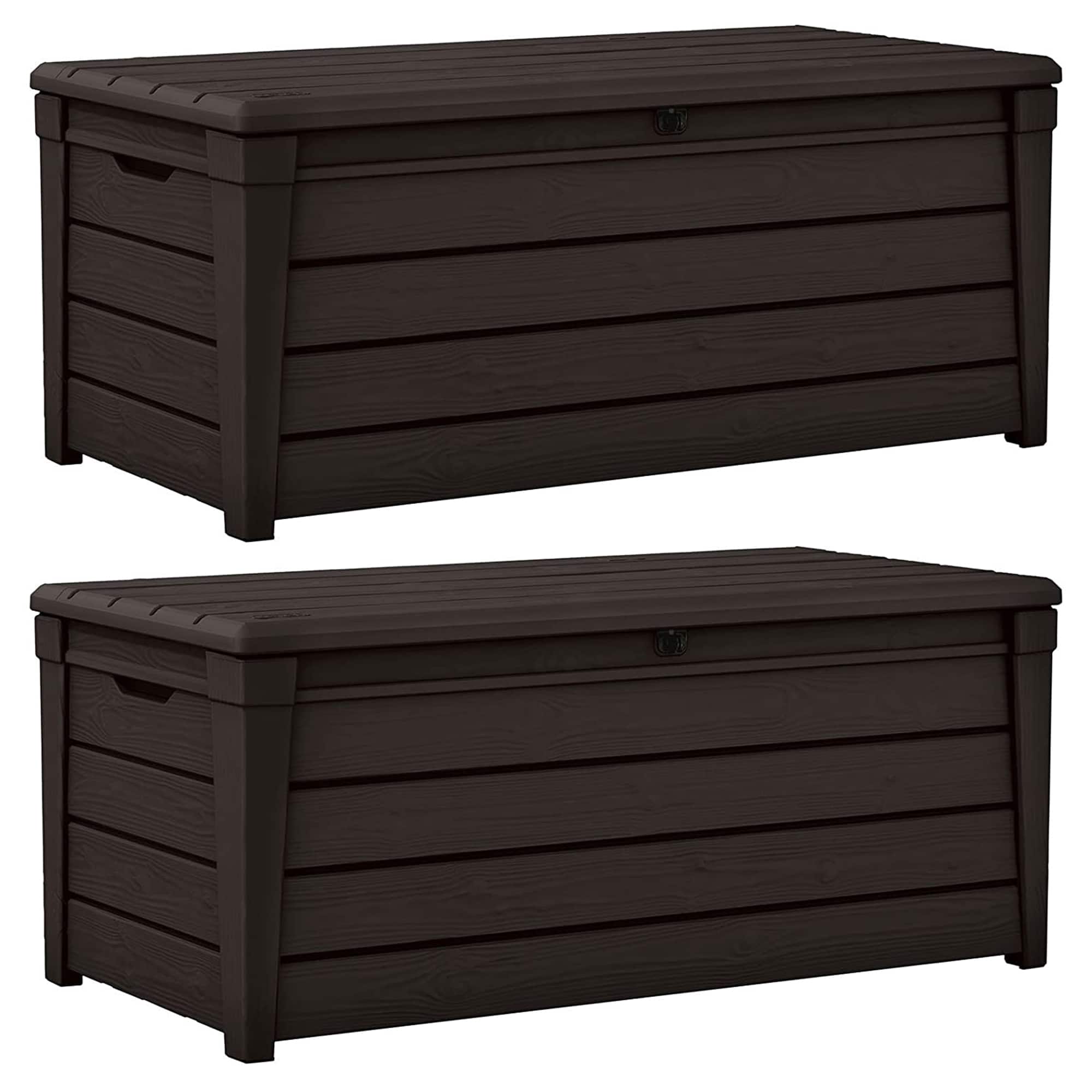 Keter - Brightwood Weatherproof Resin Patio Deck Storage Box Bench, (2 Pack) - Brown