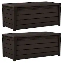 Keter - Brightwood Weatherproof Resin Patio Deck Storage Box Bench, (2 Pack) - Brown