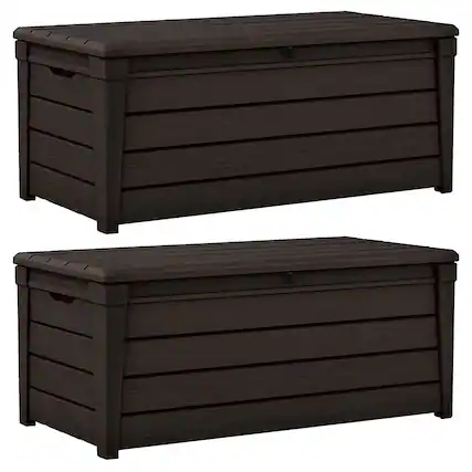 Front. Keter - Keter Brightwood Weatherproof Resin Patio Deck Storage Box Bench, Brown (2 Pack) - Brown.