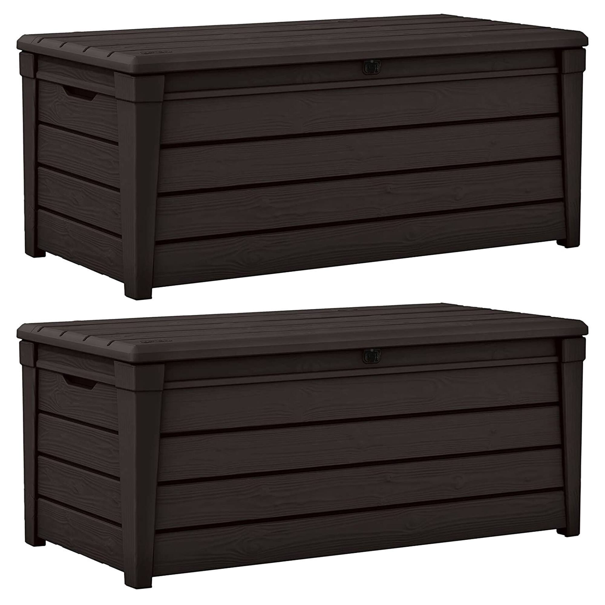 Front. Keter - Keter Brightwood Weatherproof Resin Patio Deck Storage Box Bench, Brown (2 Pack) - Brown.