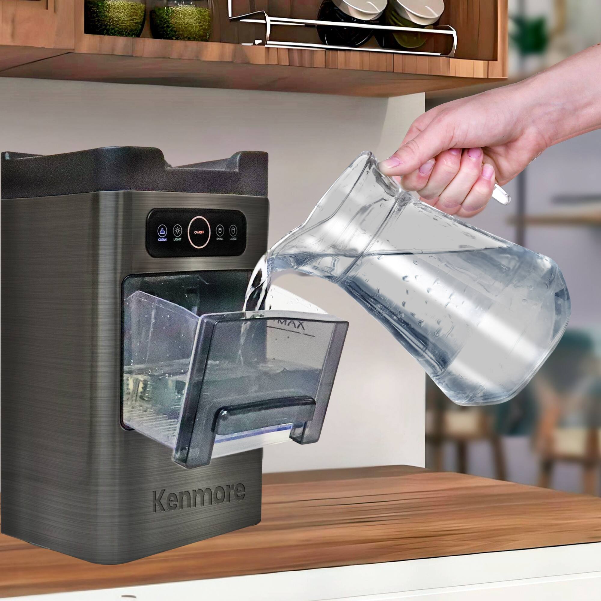 Back. Kenmore - Front-Load Countertop Ice Maker | 26lb/24hrs | 2 Ice Sizes | Self-Cleaning | Stainless Steel - Black stainless steel.
