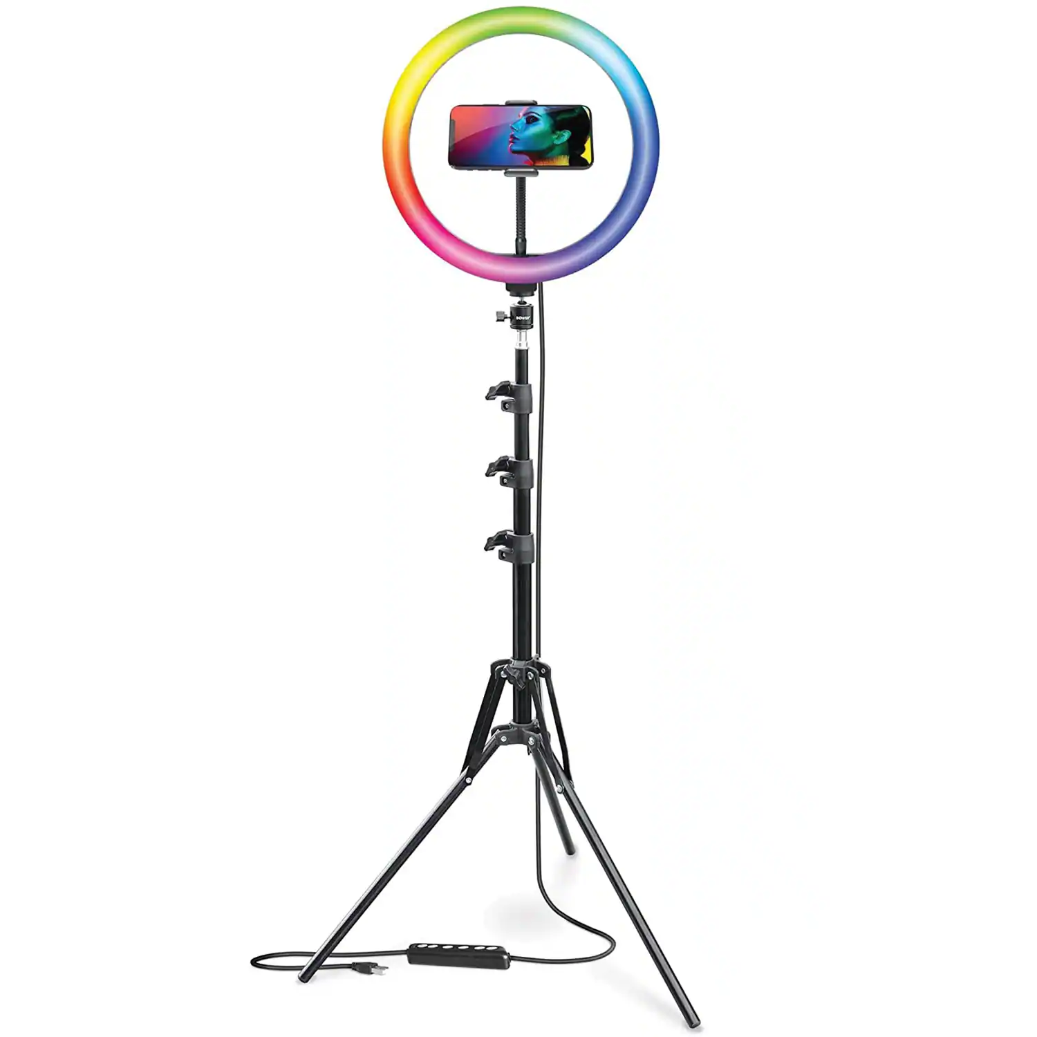 Left. Bower - Bower Wa-rlsrgb12 Rgb Selfie Ring Light Studio Kit With Wireless Remote Control And Tripod (12 In.) - black.