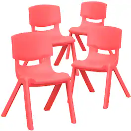 Emma + Oliver - 4 Pack Plastic Stack School Chair with 12" Seat Height - Kids Chair - Red