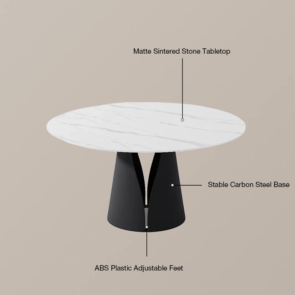 Matte Sintered Stone Tabletop  
Stable Carbon Steel Base  
ABS Plastic Adjustable Feet