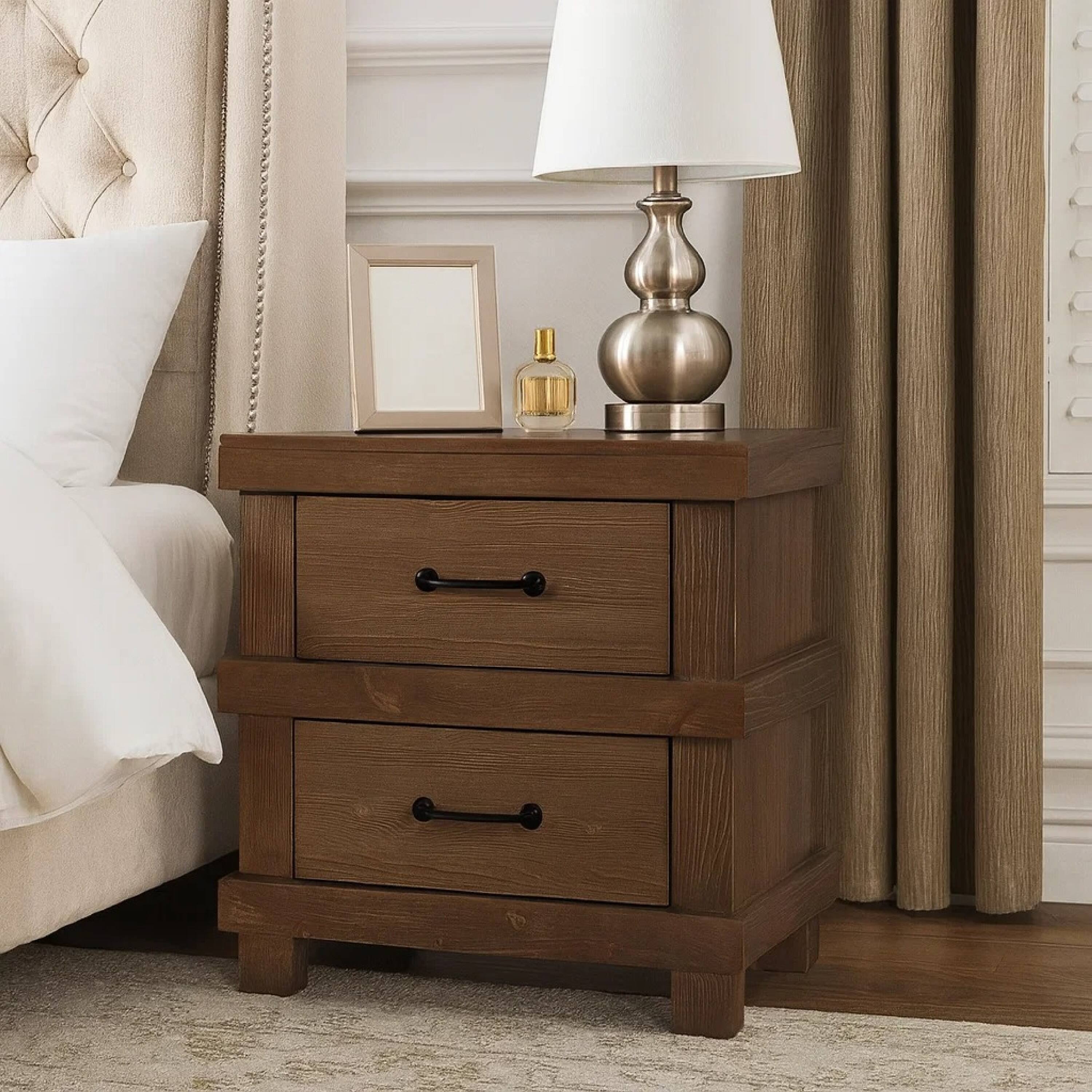 Alt View 5. Manhattan Lane - Two Drawer Nightstand With Metal Handle - Brown.