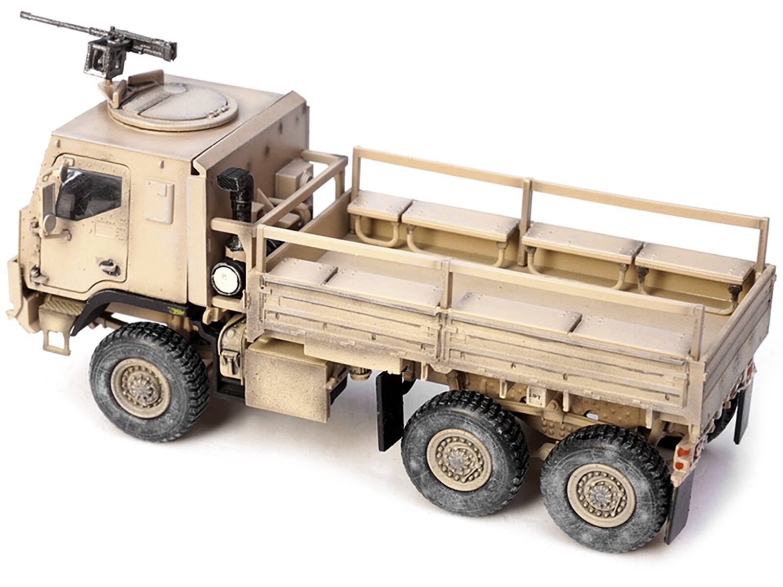 Back. Panzerkampf - M1083 Armored Cab Cargo Truck with Turret in Desert Camo US Army Armor Premium Series Medium Tactical Vehicle 1/72 - Brown.