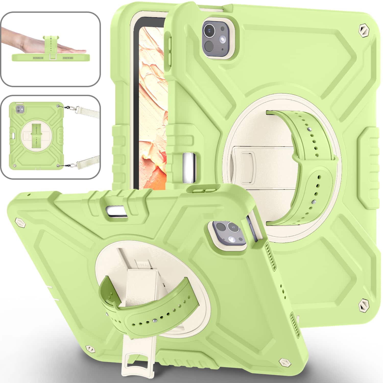 "Dteck - for Apple iPad Pro (M5) 11"" 2025/Pro (M4)2024 Rugged Case Bulit-in Pen Holder,Shockproof Stand Cover with Shoulder Strap - Greenwhite" price history on PriceWatchPro