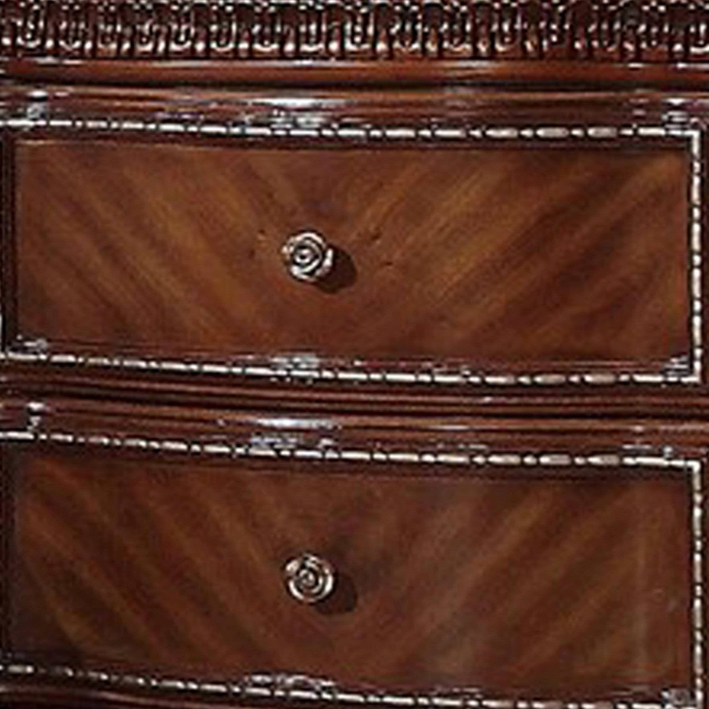 Alt View 2. Manhattan Lane - 2 Drawer Wooden Nightstand with Metal Knobs and Carved Details - Brown.