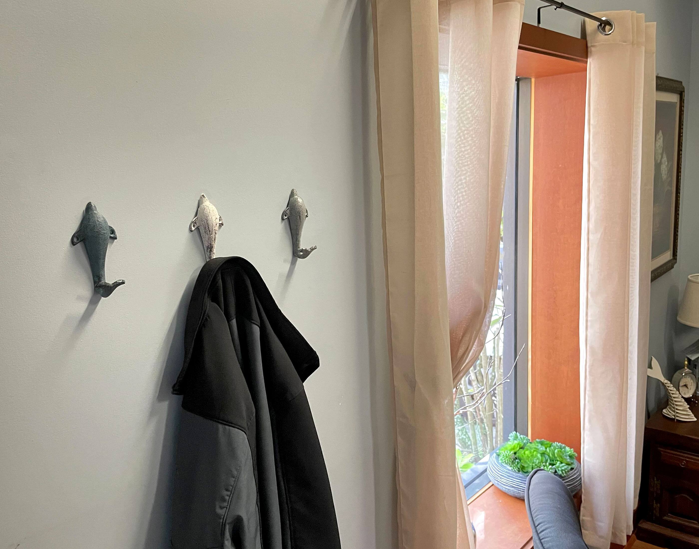 Alt View 3. Zeckos - Set of 3 Colorful Coastal Cast Iron Dolphin Decorative Wall Hooks 5 inch - Multicolored.