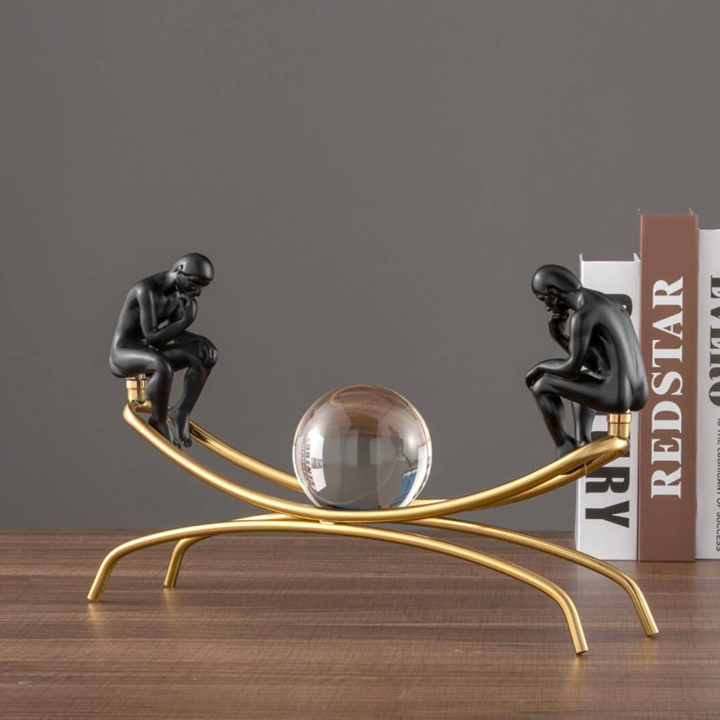 Alt View 5. Refined Abode Design - The Thinker Statue Thinking Man Statues With Crystal Ball Sculptures Collectible Figurine Home Decor Living.