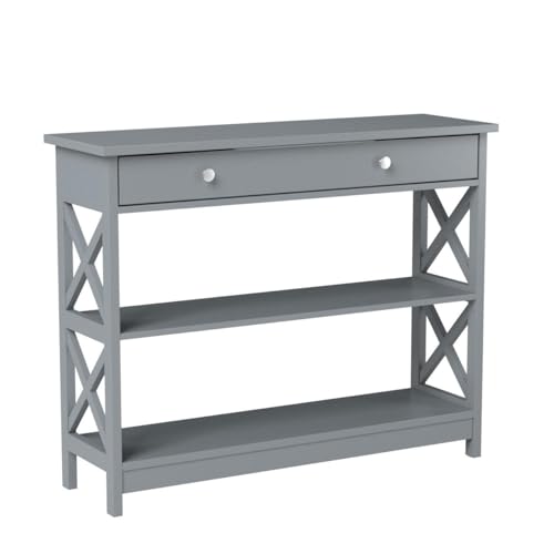 Alt View 5. Ecooso - 3-Tier Console Table with Drawer and Storage Shelves for Entryway or Living Room - Grey.