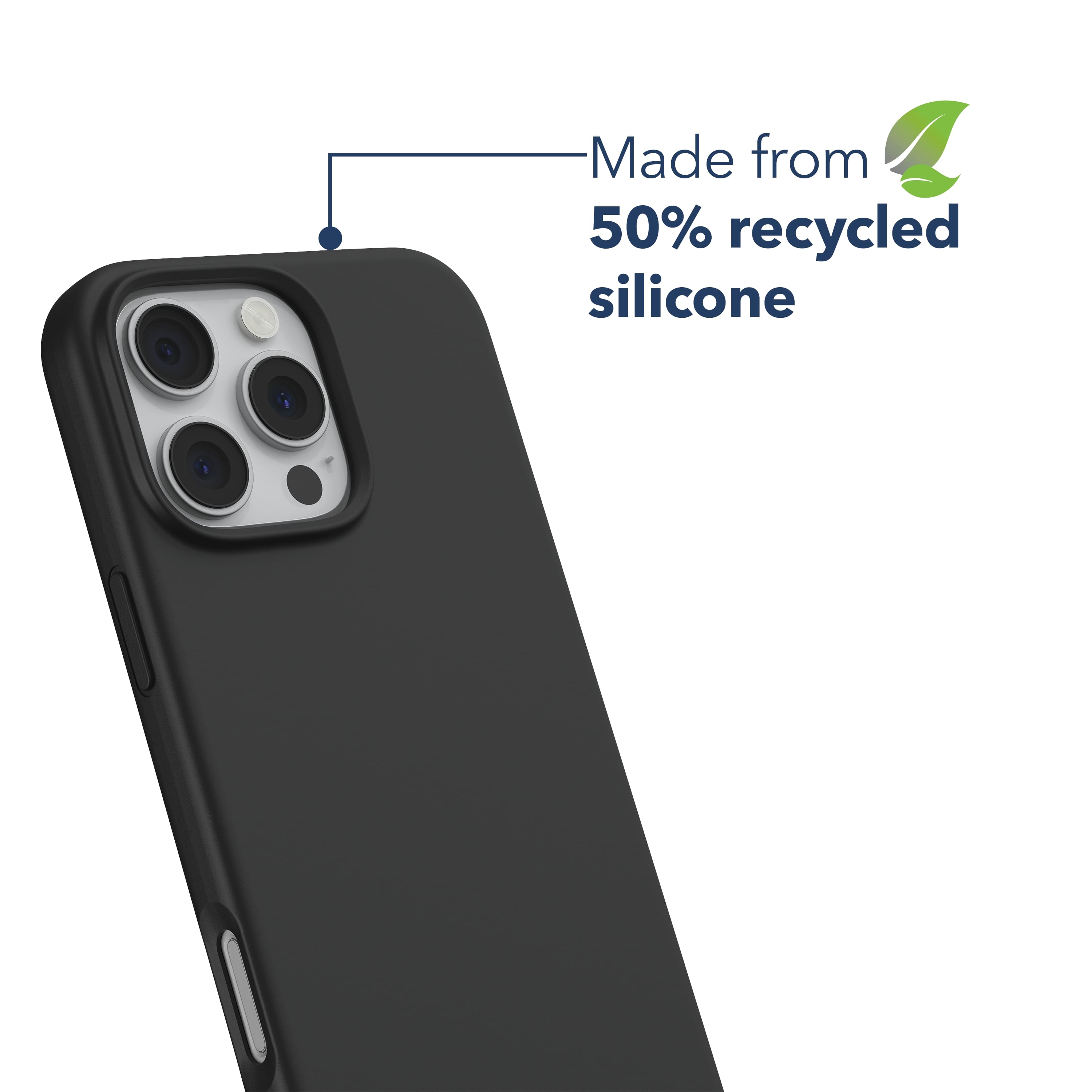 The text on the image reads "Made from 50% recycled silicone."