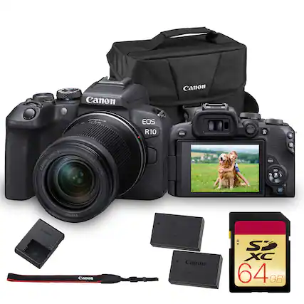 Canon EOS R10
RF-518-150mm Lens
FS 13.5-6.3 IS STM
Canon 4110H9 Pack
Canon THELTAR PALK
Canon SD XC 64 GB