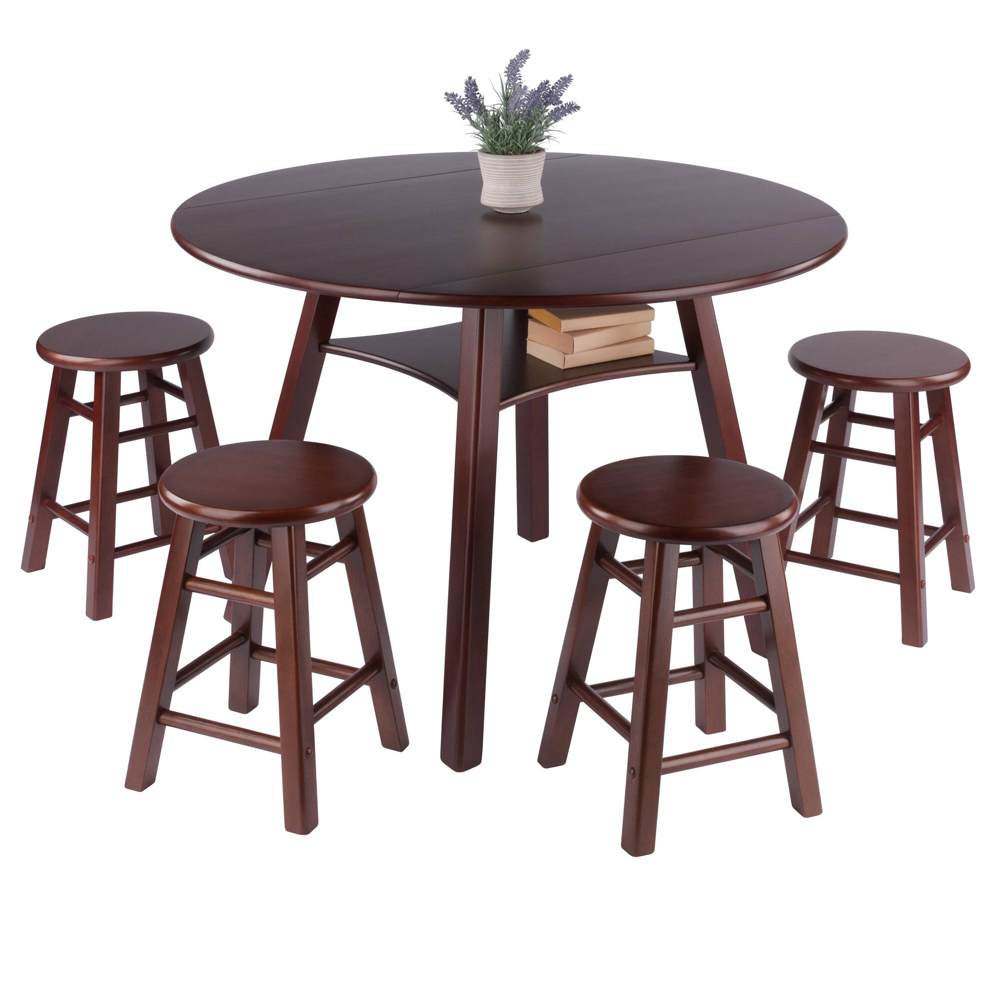Alt View 7. Winsome Wood - Marbelle Table 5-Pc Drop Leaf Dining Table with 4 Element 18” Dining Stools - Walnut.