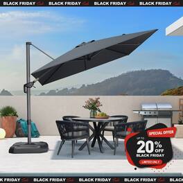 PURPLE LEAF - 9 ft. Square Aluminum Outdoor Patio Cantilever Umbrella Offset 360° Rotation Umbrella with Base for Garden Deck Pool - Gray