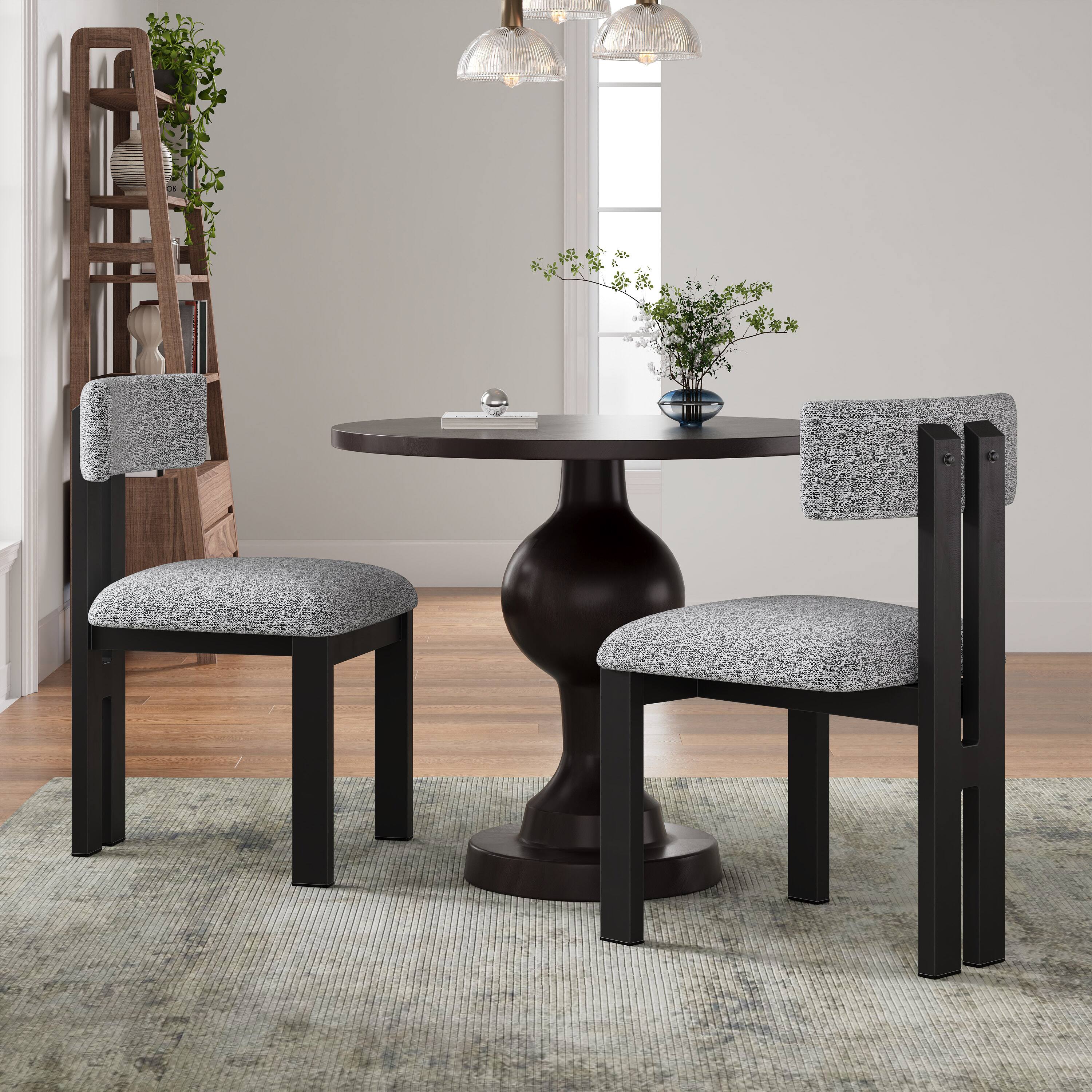 Front. TinyHomie - Upholstered Armless Dining Chairs With Metal Legs Set of 2 Black White - Black White.