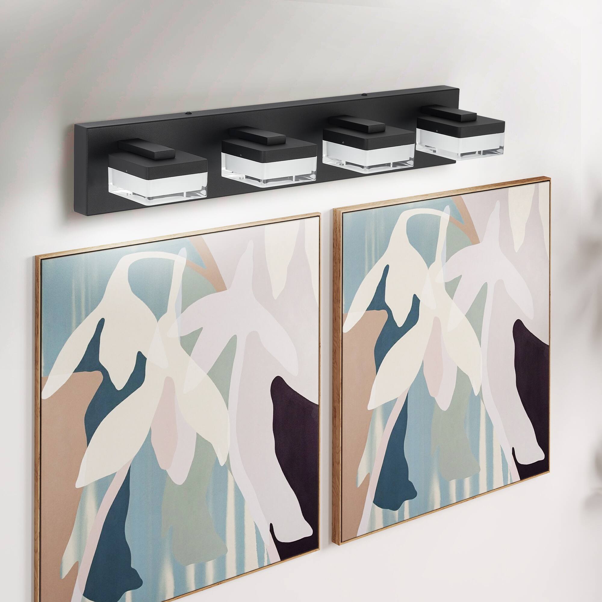 Left. HOMLUX - 24.8 in. 4 Lights Black LED Vanity Light Bar with Acrylic Shade.