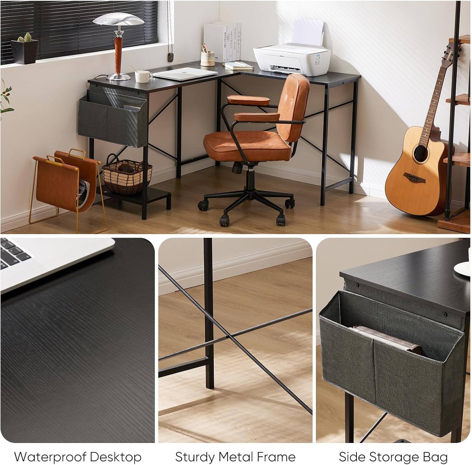 Waterproof Desktop  
Sturdy Metal Frame  
Side Storage Bag