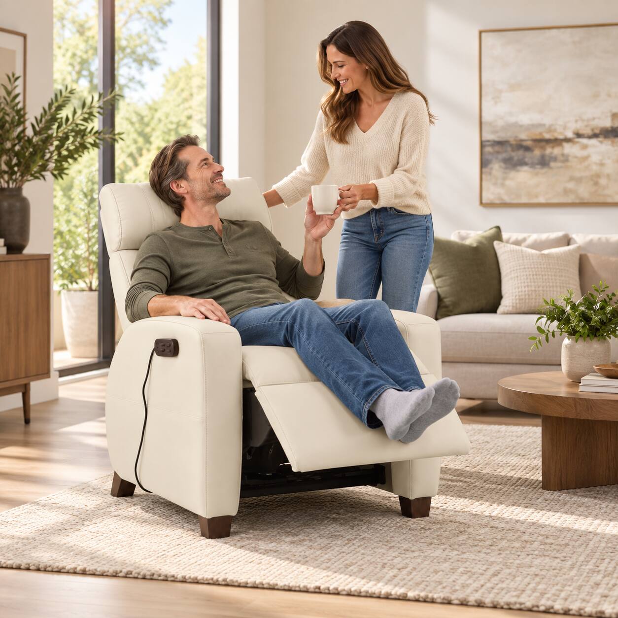 Back. Human Touch - Human Touch Vesta ZG Leather Zero Gravity Recliner with Heat & Vibration Massage - Cream.