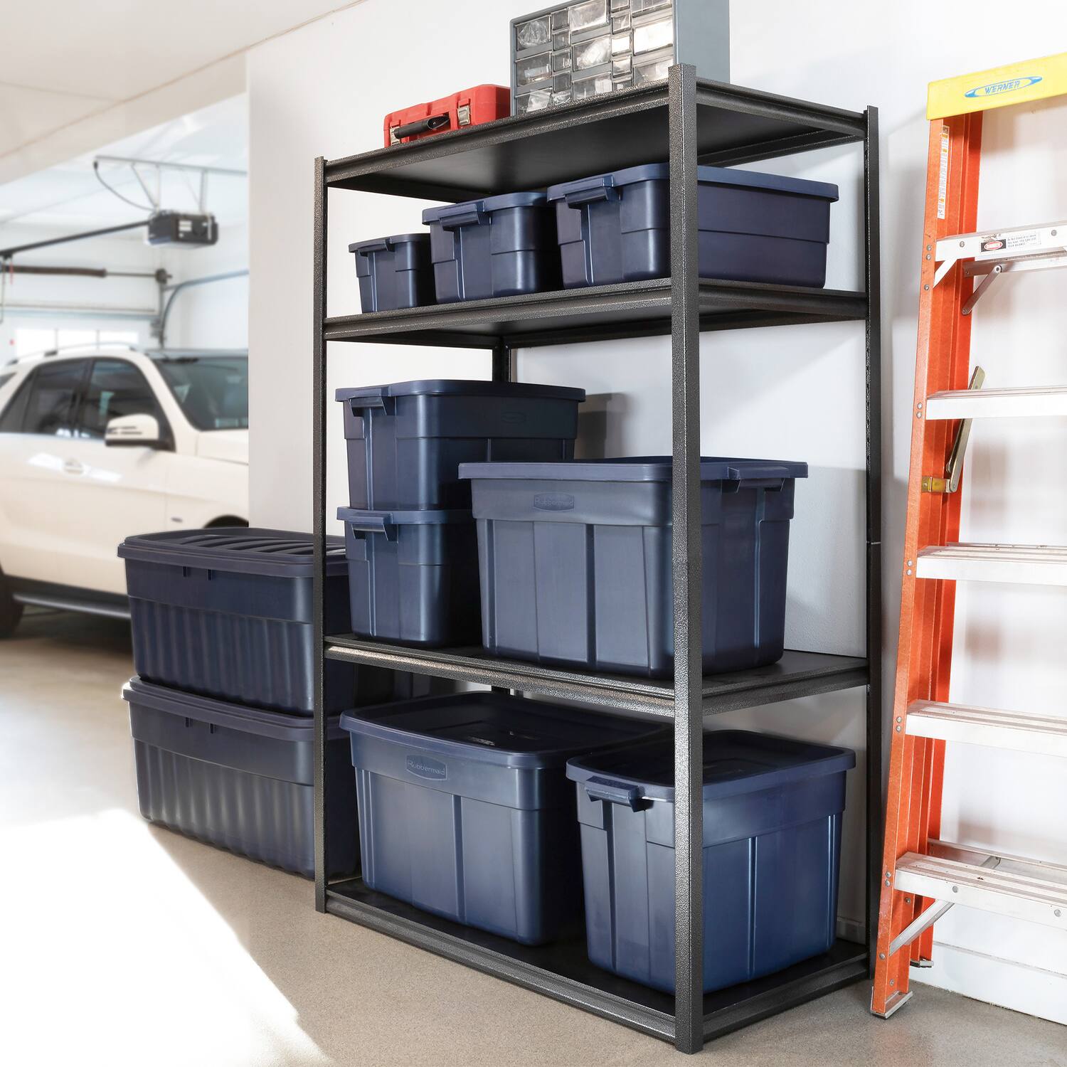 Alt View 7. RubberMaid - Rubbermaid 3 Gallon Stackable Storage Container, Dark Indigo Metallic (12 Pack) - Dark indigo metallic.