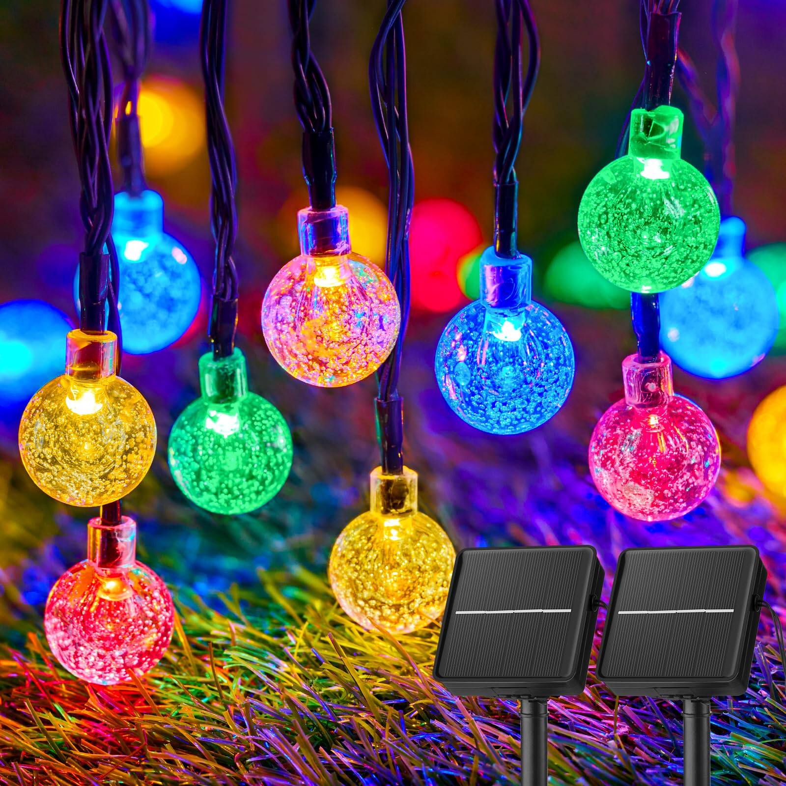 Front. GlowWise - 120 LED 72Ft Solar String Lights Outdoor Waterproof, 8 Lighting Modes, for Garden Patio Yard (2Pack) - Multicolor.