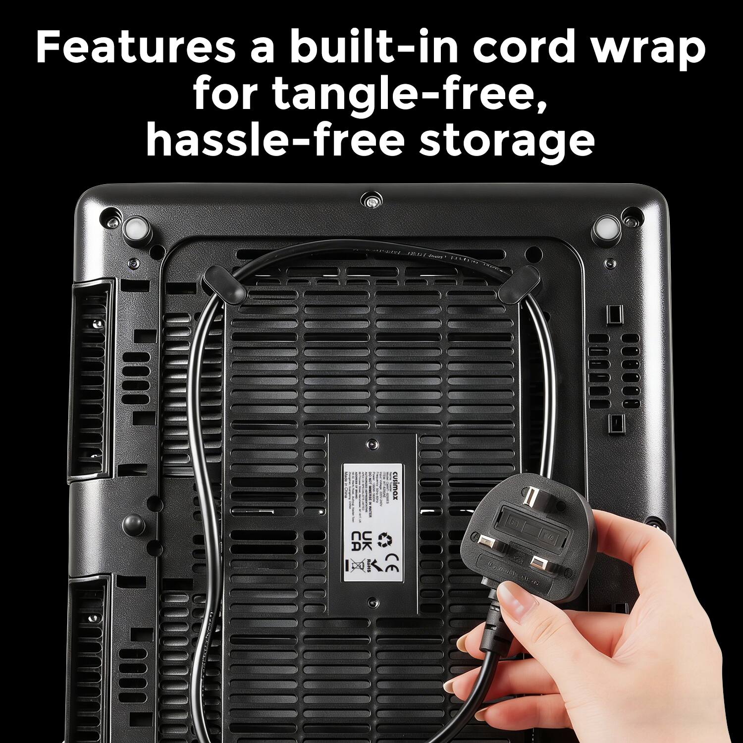 Features a built-in cord wrap for tangle-free, hassle-free storage