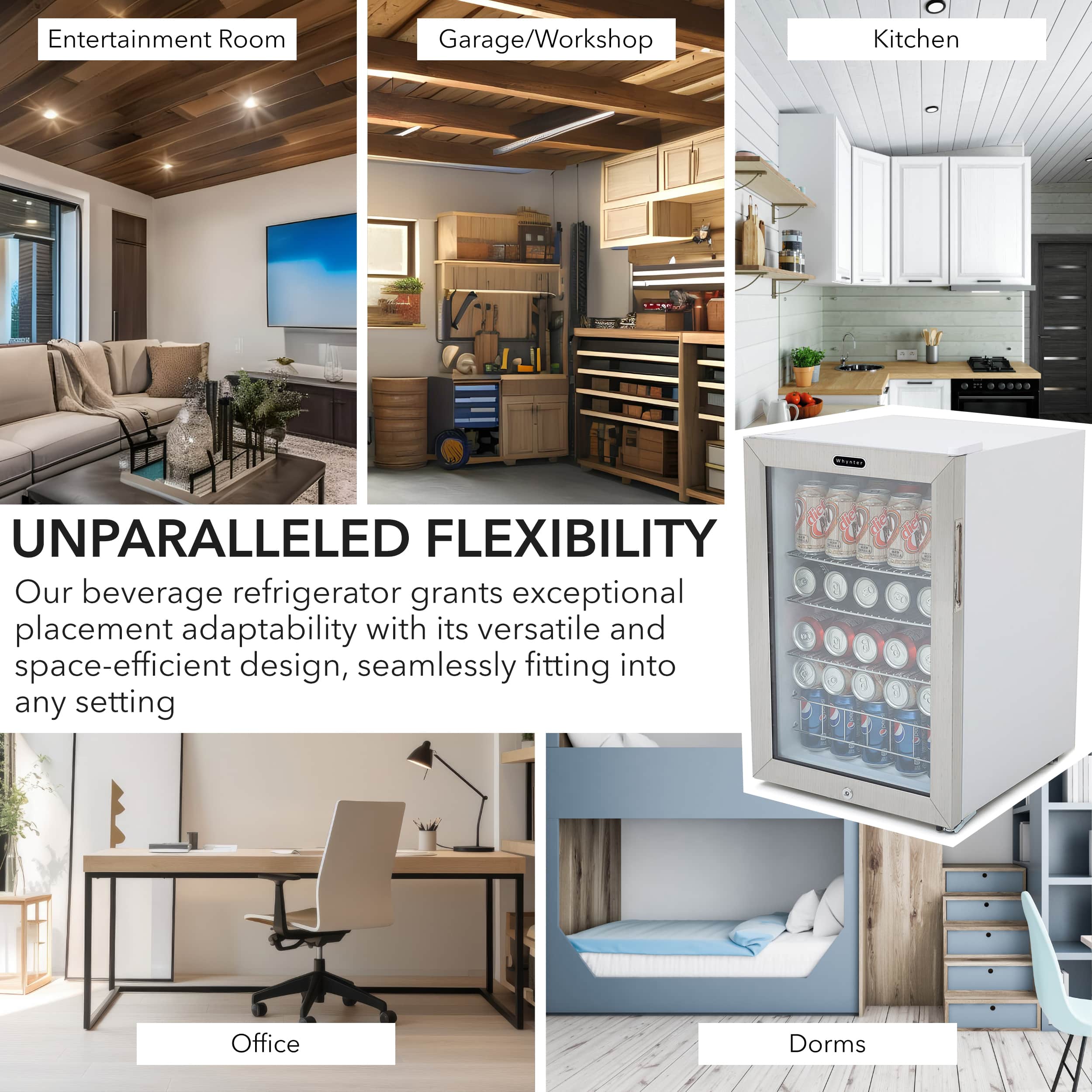 Alt View 16. Whynter - 90-Can Beverage Refrigerator - White Cabinet/Stainless Steel Trim.