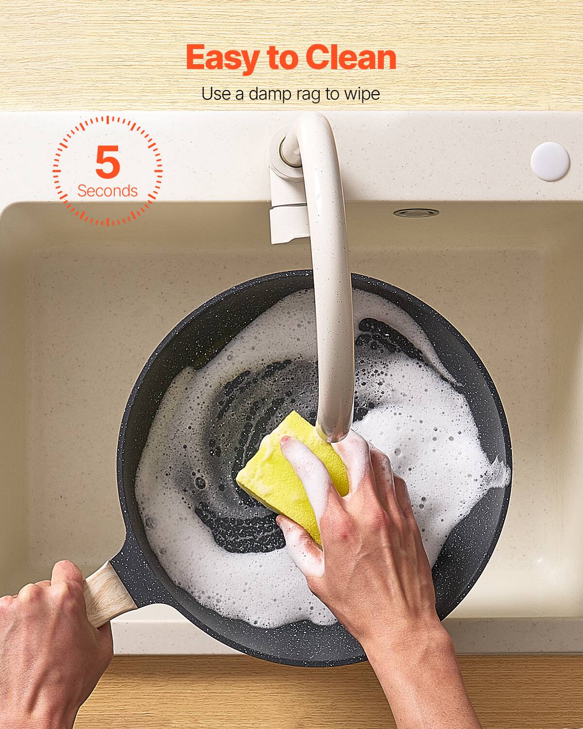 Easy to Clean. Use a damp rag to wipe. 5 Seconds.