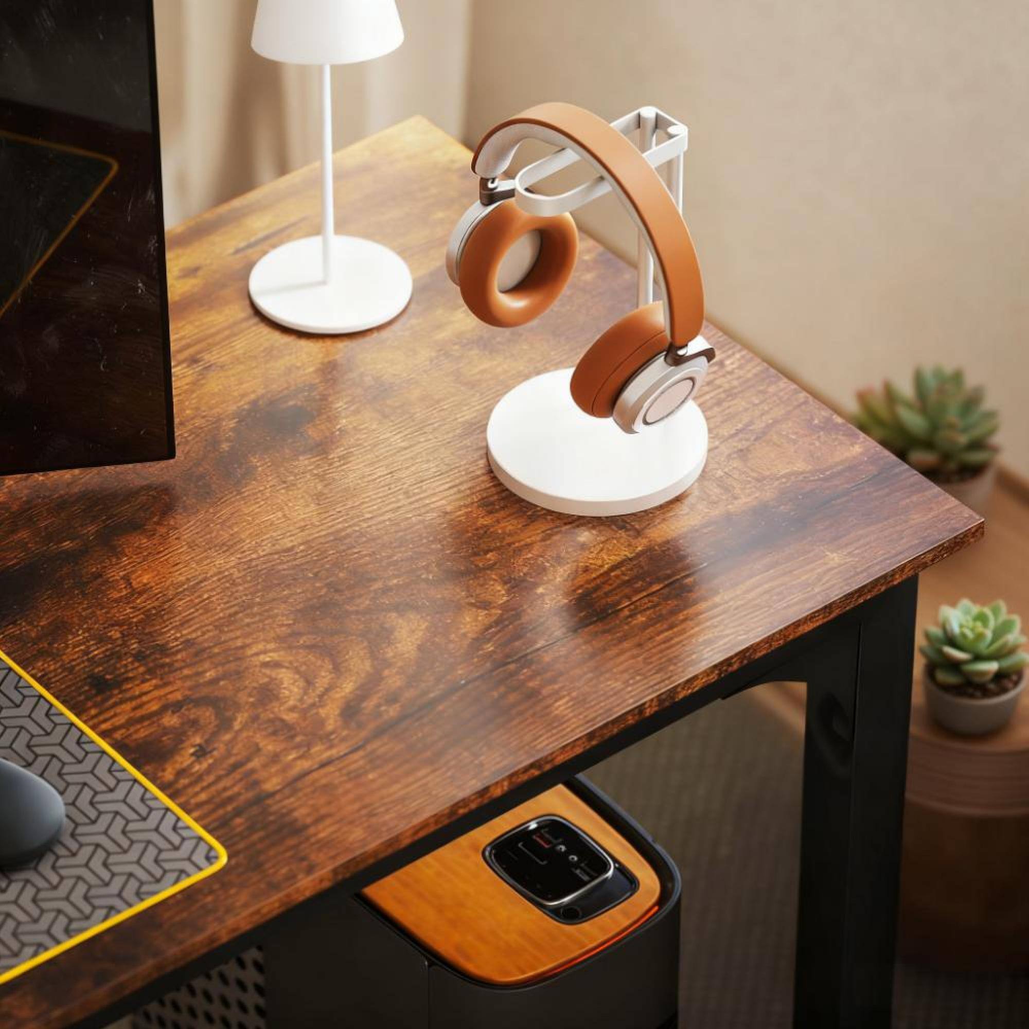 Alt View 2. GOODSILO - Industrial Style Desktop Computer Desk with Metal Frame for Home and Office Workspace - Black+Rustic Brown.