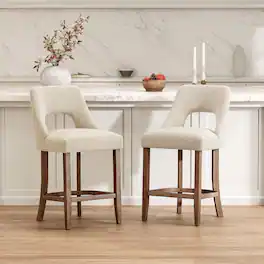 Whisen - 2-Piece Upholstered Wood Counter Height Bar Stools for Kitchen Island & Dining Room - Beige