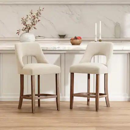 Front. Whisen - 2-Piece Upholstered Wood Counter Height Bar Stools for Kitchen Island & Dining Room - Beige.