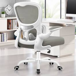 Brick Attic - 300 lbs Ergonomic Office Chair, Mesh Desk Chair with Adjustable Headrest and Lumbar Support, Flip-up Arms - Light Gray