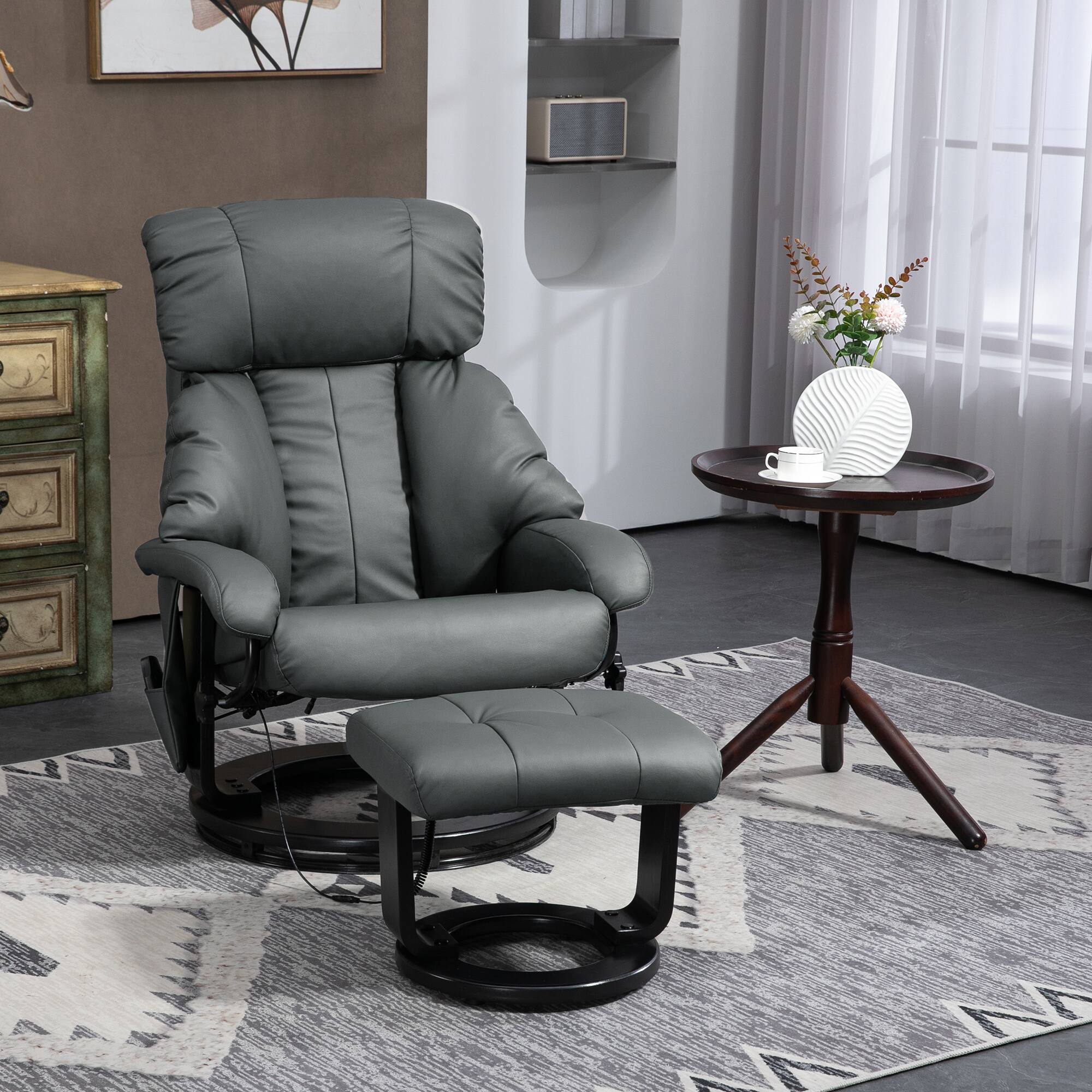 Alt View 1. Homcom - Massage Recliner Chair with Ottoman, 360° Swivel Recliner and Footstool, 10 Point Vibration, PU Leather Reclining Chair - Gray.