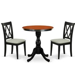 East West Furniture - 3-Piece Dining Table Set Include a Dining Table and 2 Linen Fabric Dining Room Chairs with Double X - Multi-Color